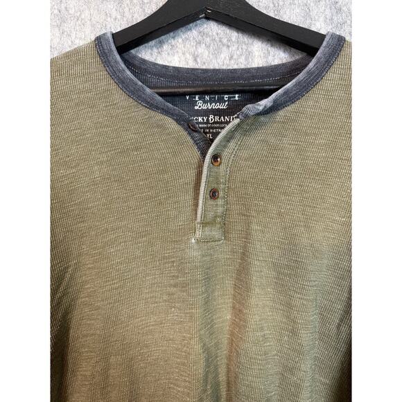Lucky Brand Mens Venice Burnout Thermal Green Henley Long Sleeve - XL - Picture 2 of 4
